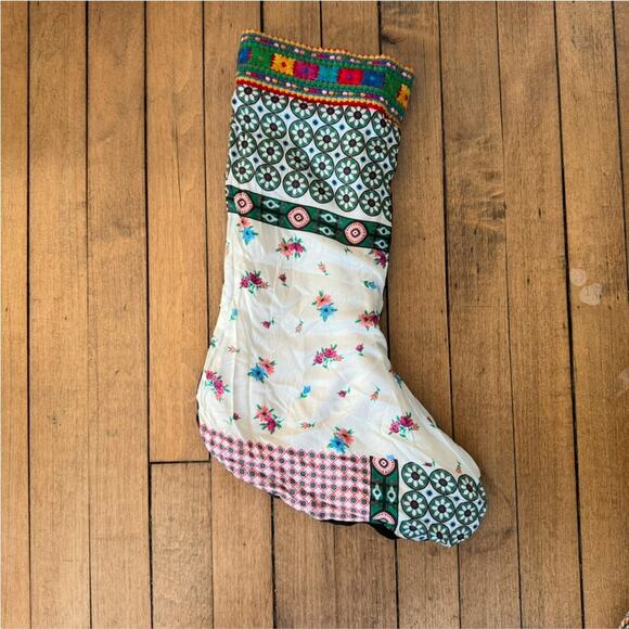 NWT Johnny Was Reversible Yellow Floral Embroidered Christmas Holiday Stocking - Picture 3 of 7